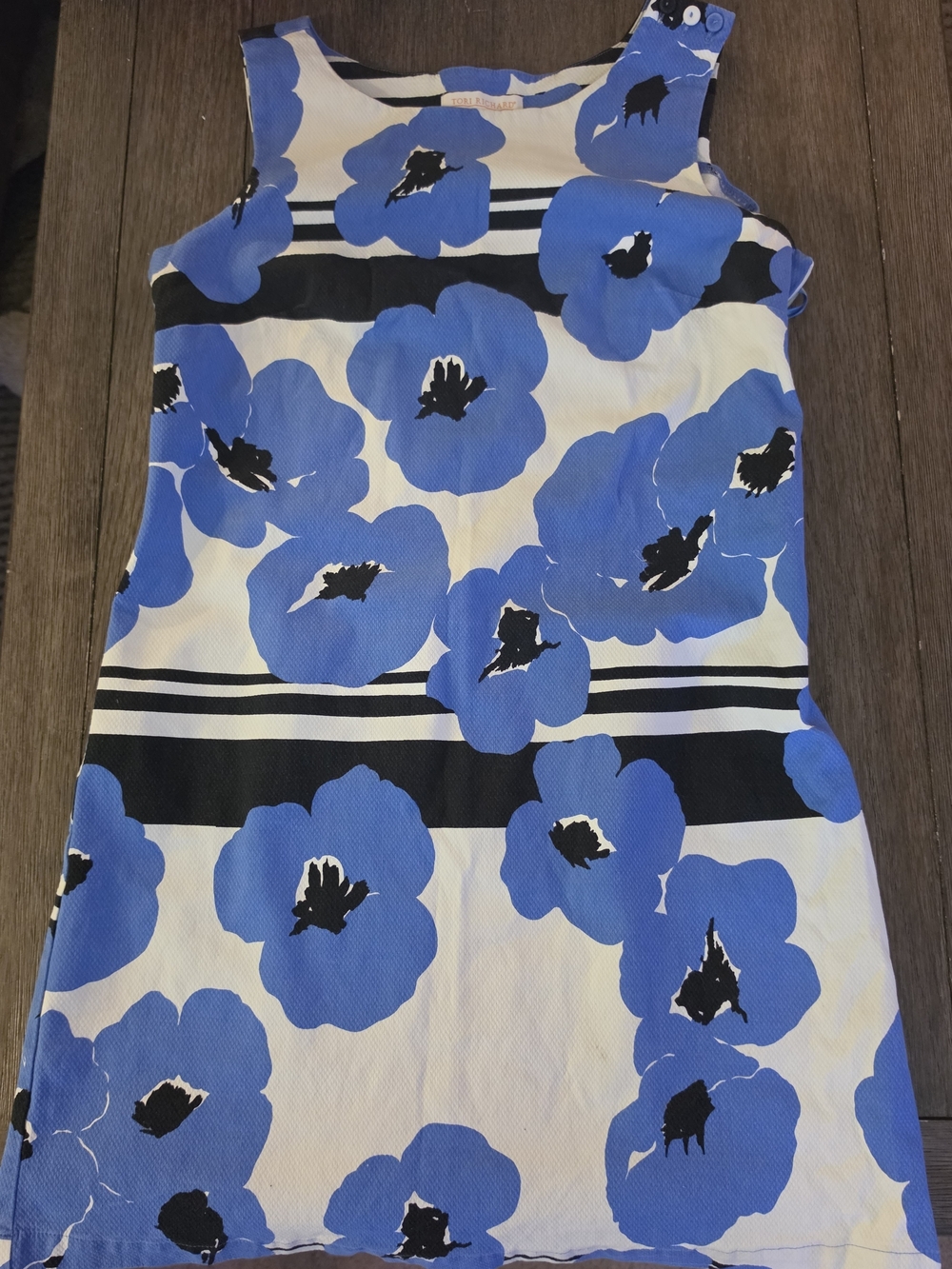 Tori Richard Blue and Black Floral Print Dress Size 12